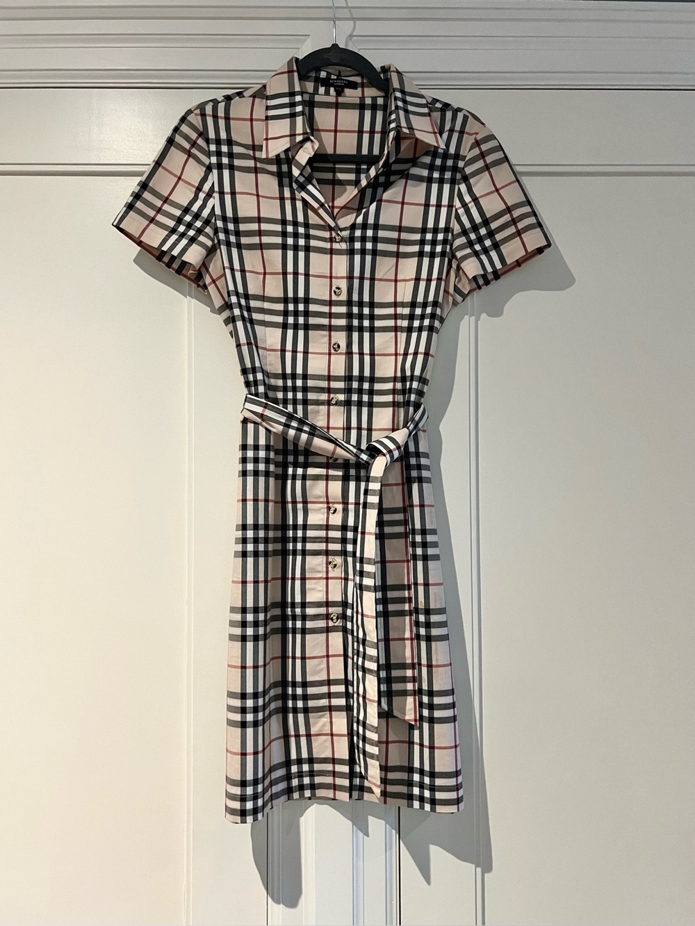 Classic Plaid Shirt Dress, Beige and Black Plaid, Size S